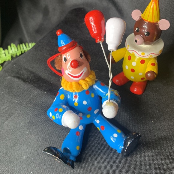 Set of 3 vintage hand painted wood clowns - Picture 3 of 10